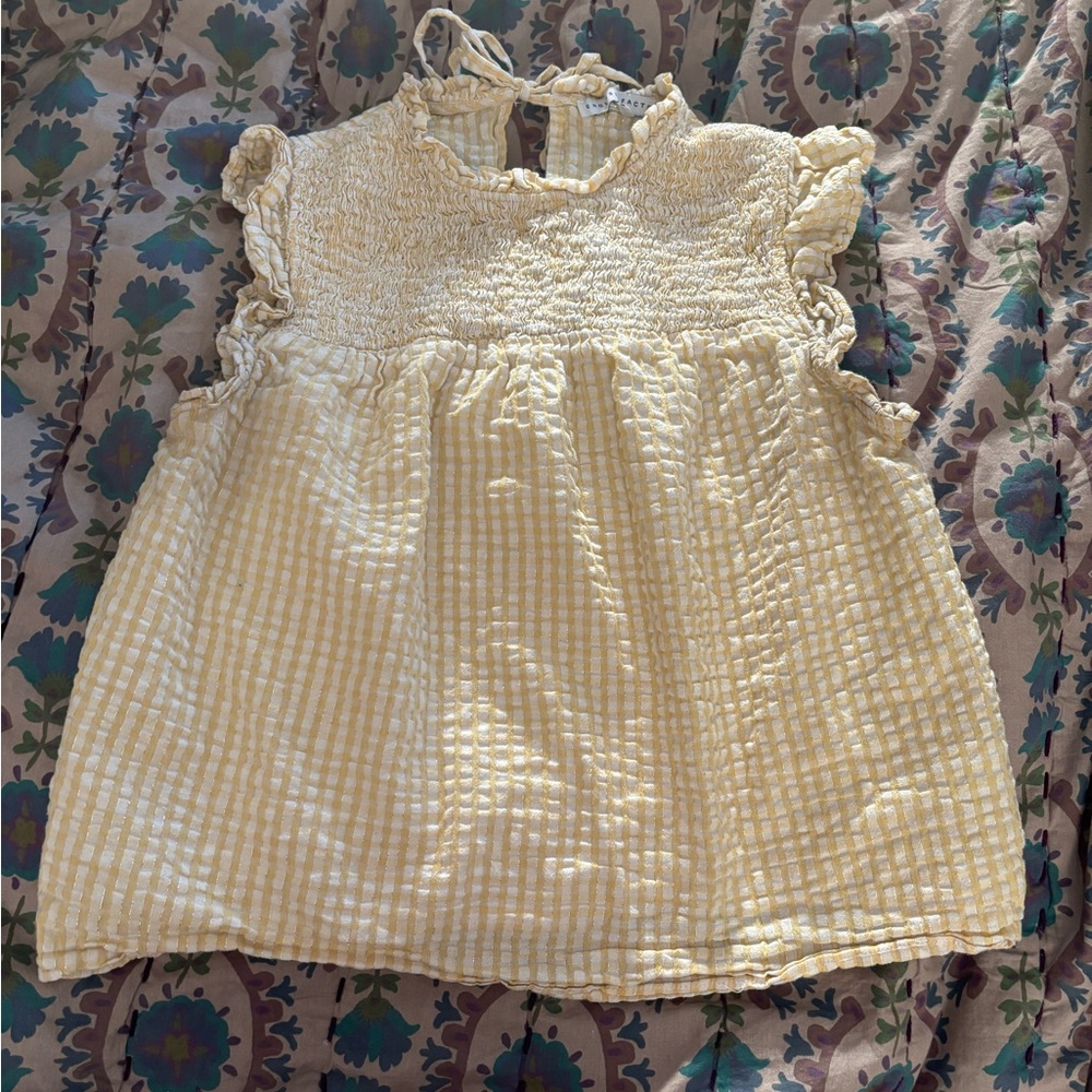 Yellow and white seersucker women’s babydoll blouse